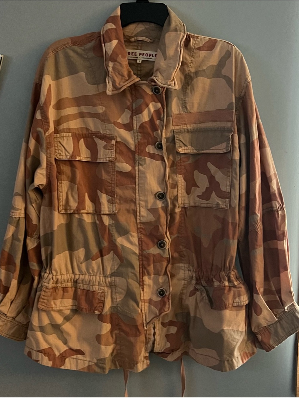 Free People Tan & Brown Camo Utility Jacket size small